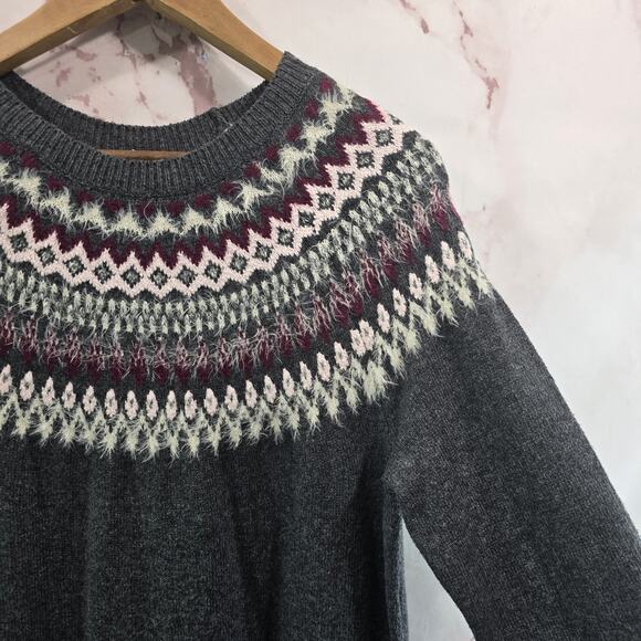 J Jill Dress Womens Small Gray Purple Sweater Midi Maxi Fair Isle Nordic Long - Picture 12 of 13